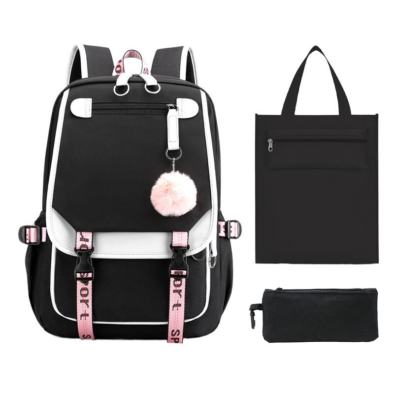 DIY printed primary and secondary school students backpack unisex schoolbag three-piece set