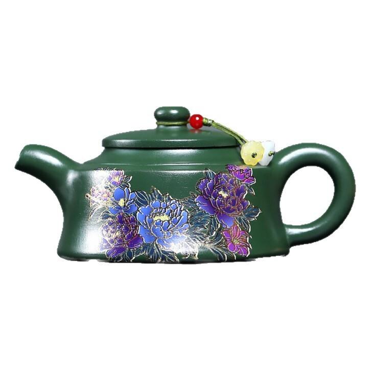 

200ml Classic Yixing Purple Clay Teapots Famous Artists Handmade Peony Pot Raw Ore Green Mud Kettle With Infuser Zisha Tea Set