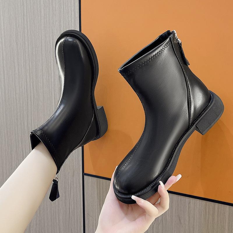 Short boots women's 2025 new Martin boots women's autumn and winter Chelsea single boots white with rear zipper white thin boots