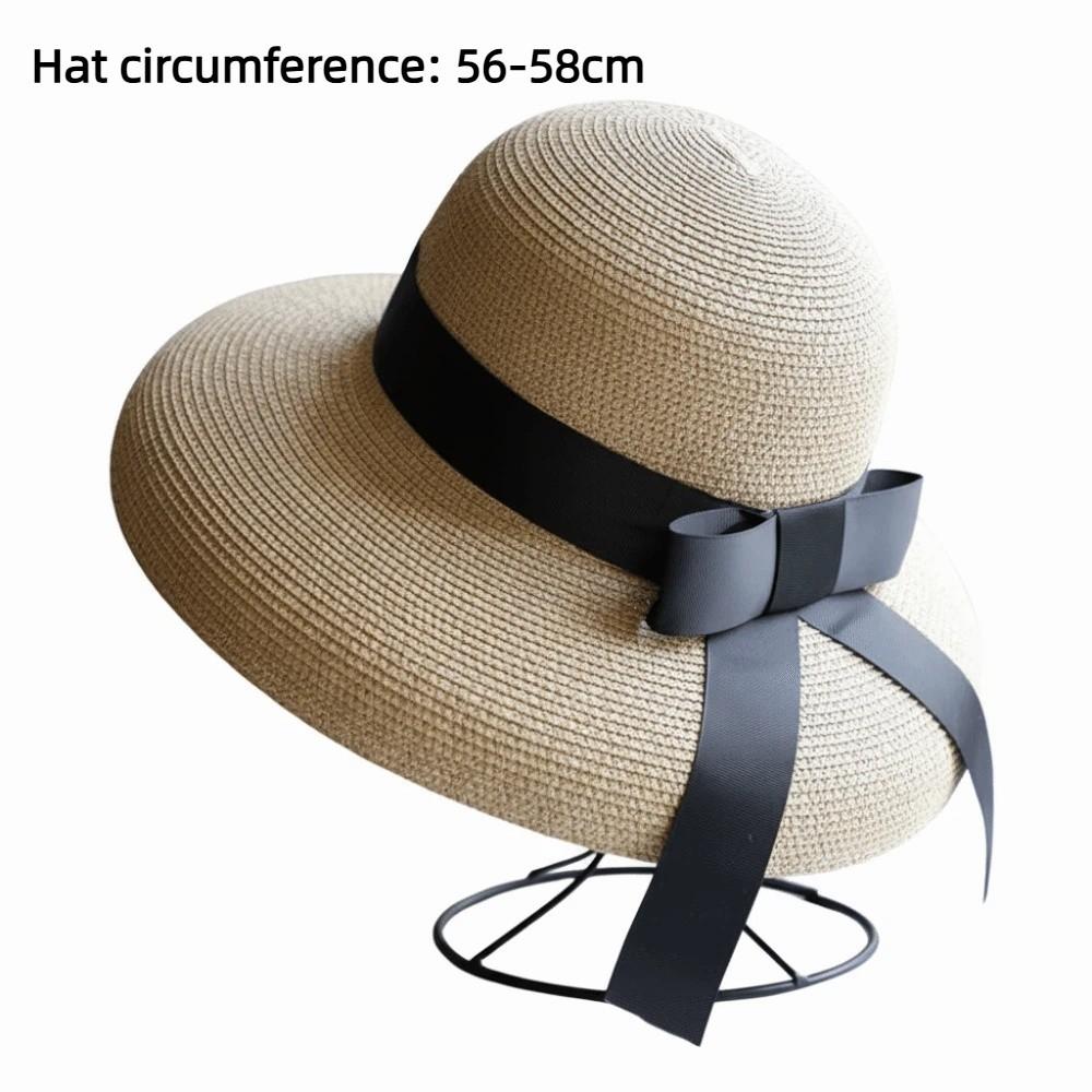 Cappello di Paglia Traspirante Vintage a Tesa Larga Protezione UV Cappello Parasole con Nastro Nero Cappello da Sole da Donna