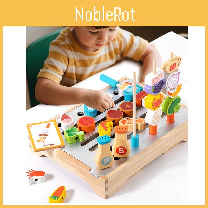 Simulation Wooden Barbecue Rack Cooking Family Interactive Children Toy Set