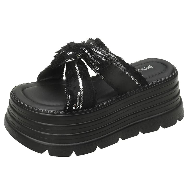 Fashion NEW Casual 8CM Wedge Slippers for Women Summer Non Slip Platform Sandals Woman Open Toe Comfortable Female Chunky Beach Slippers