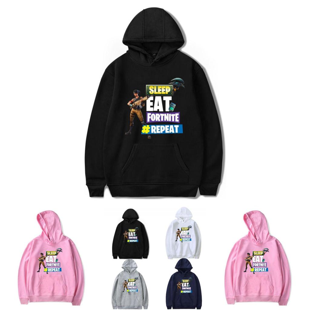 Game Printed Fortnite Sleep Eat Fortnite Repeat Casual Long Sleeve Cotton Hoodie