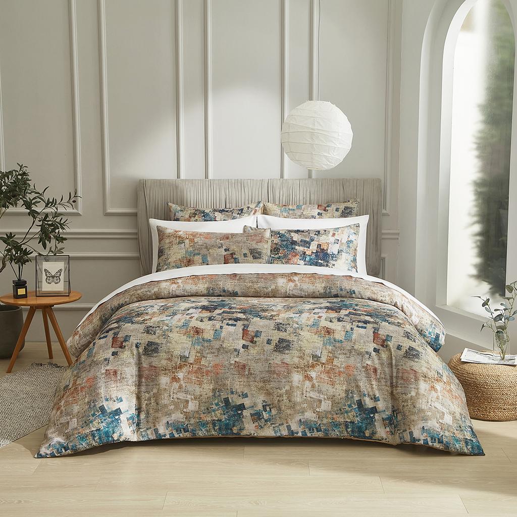 Quilt Bedding Set, Blue Bohemian Country Floral Patchwork Bedspread for All Seasons, Queen Size