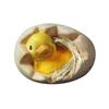 Yellow Ceramic Duck 9x6cm with Furry Chick In Egg with Hay