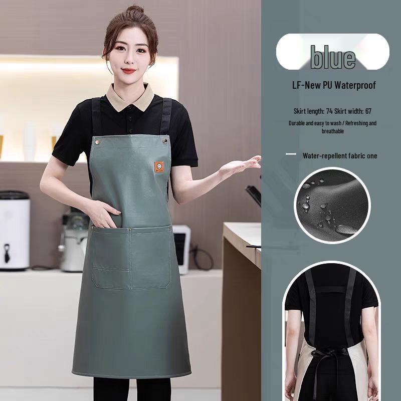 Fashionable PU Waterproof Kitchen Apron, Oil-Proof Waist Design for Men & Women, Ideal for Catering & Milk Tea Shops