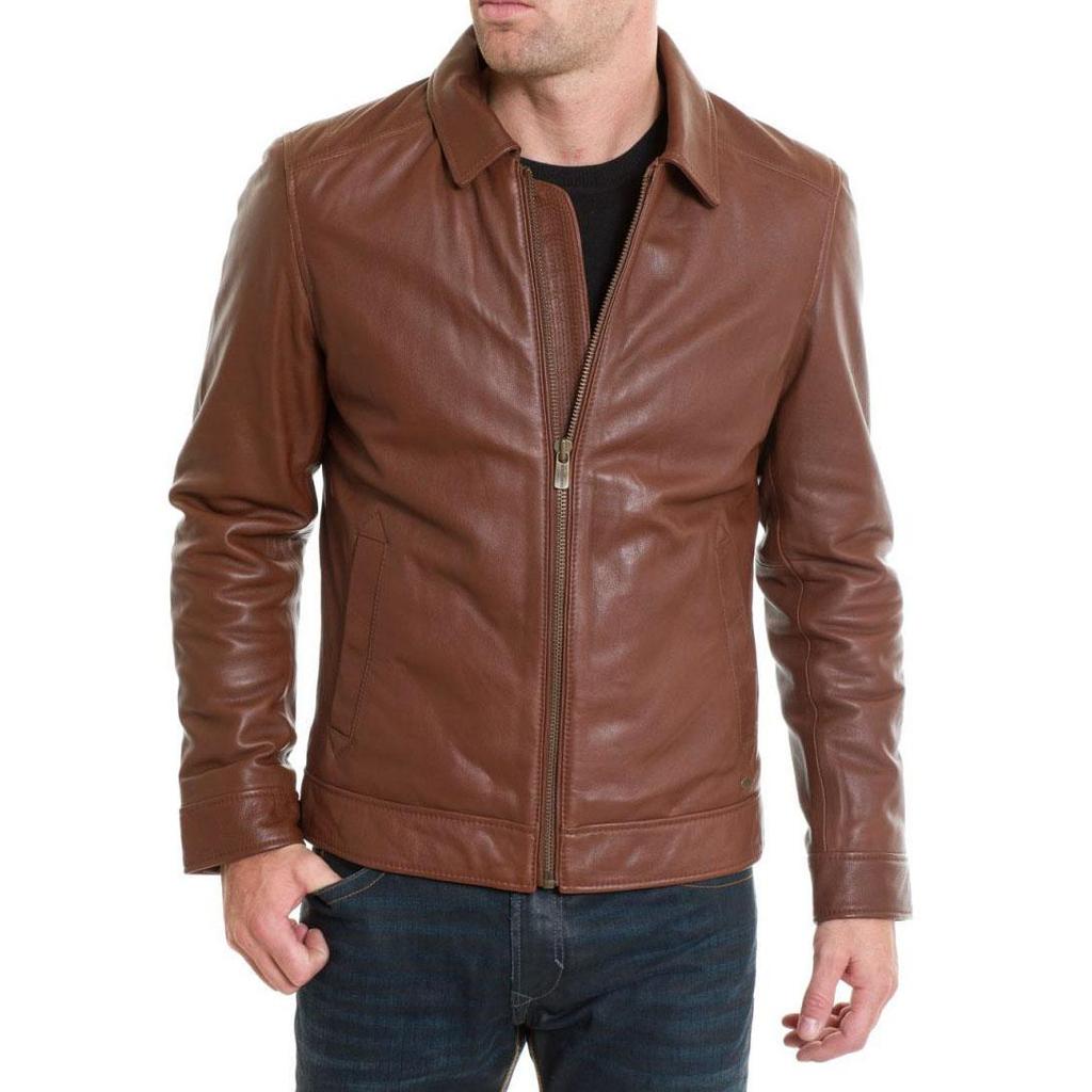 SkinOutfit Men's Genuine Lambskin Brown Leather Jacket Stylish Motorcycle Bomber Biker Outerwear MJ 211