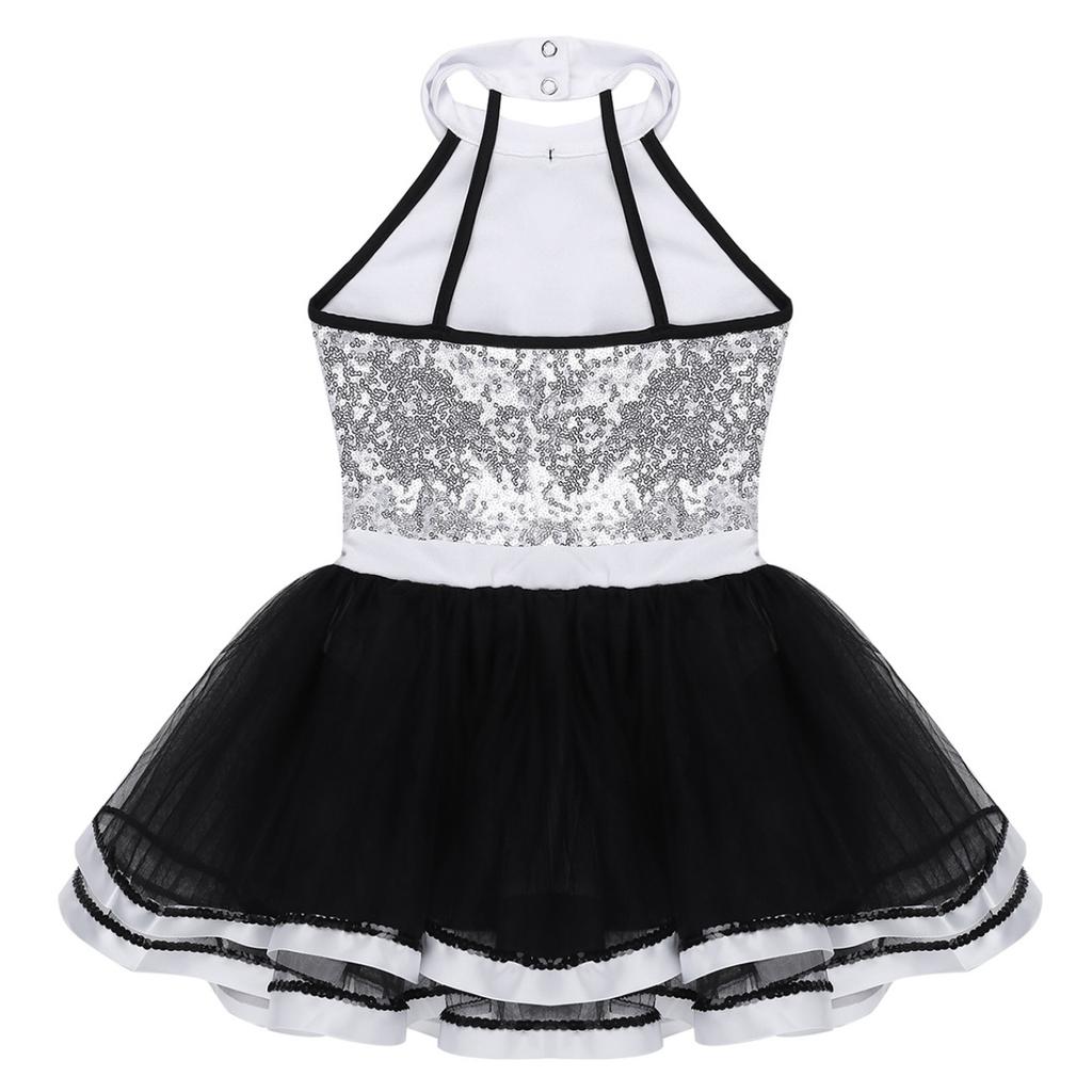 Girls Kids Shiny Sequins Modern Jazz Dance Outfit Ballet Tutu Dress Stage Performance Dancing Costume