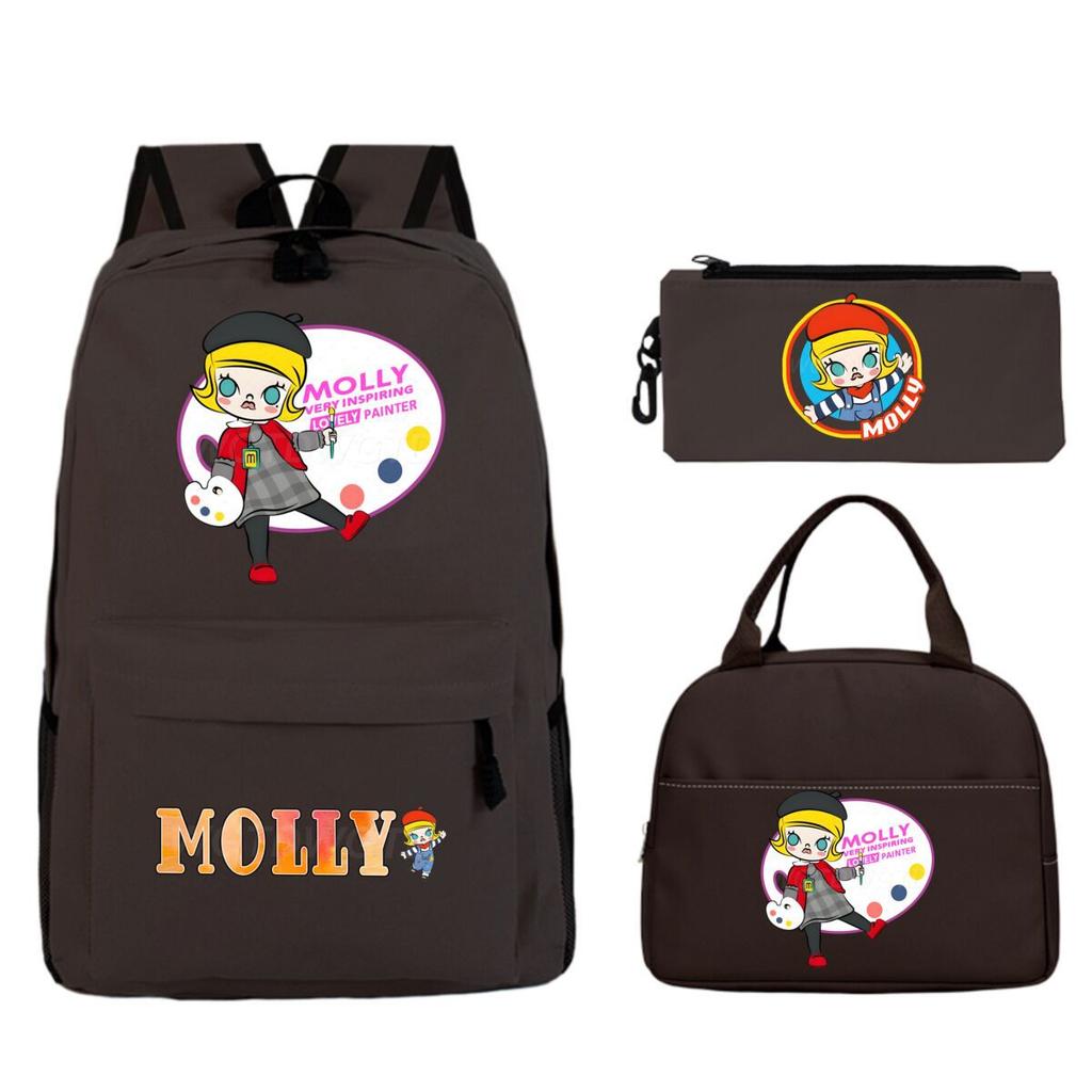 Cute Molly Cartoon Peripheral Casual Backpack Printing Trend Primary and Secondary School Schoolbag Three-piece Set