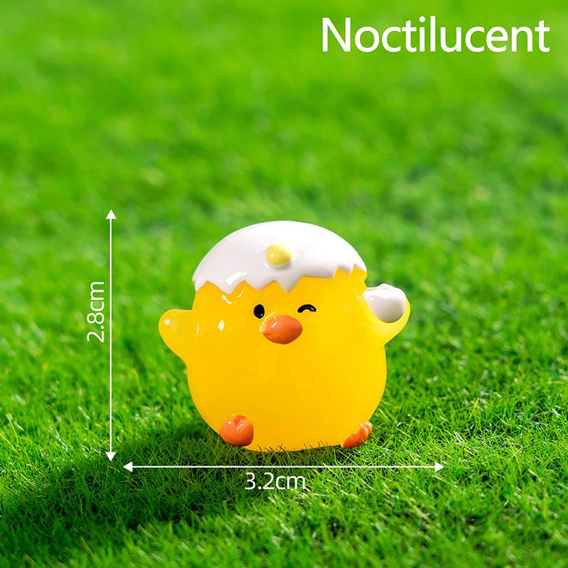 Cartoon Cute Noctilucent Yellow Chicken Ornaments Creative Resin Crafts Creative Cartoon Animal Model Decoration Accessories