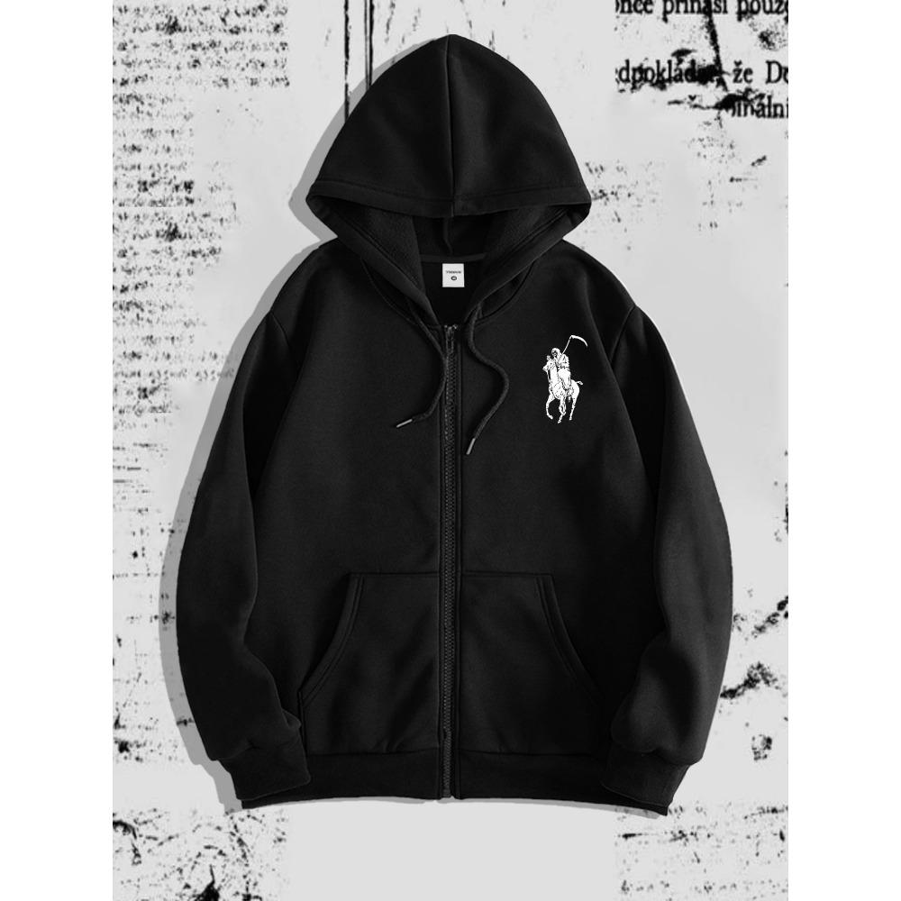 Pánská minimalistická mikina s kapucí a potiskem na zip, sladěná s módním oblečením, je perfektní volbou pro ležérní streetové oblečení.