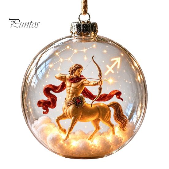 Holiday Ornaments for Bedroom Lighted Zodiac Christmas Ornament, Glowing Sign Ball with Warm LED, Xmas Tree Hanging Decorations 3D Clear Acrylic
