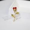 French Romantic Red Rose Brooch: Exquisite Three-Dimensional Flower Pin with Festive Flair.