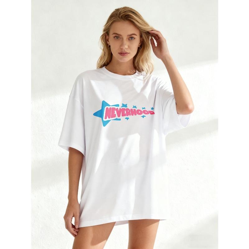 Czarny T-shirt Oversize z Graficznym Nadrukiem Neverhood do Noszenia na Co Dzień