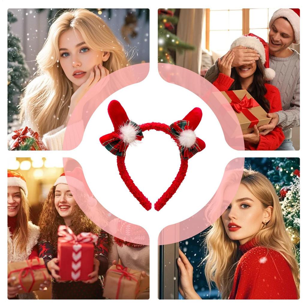 Christmas Antlers Headband Red Christmas Realistic Hairband Festive Deer Cosplay Headband For Adult For Kids Women Holiday