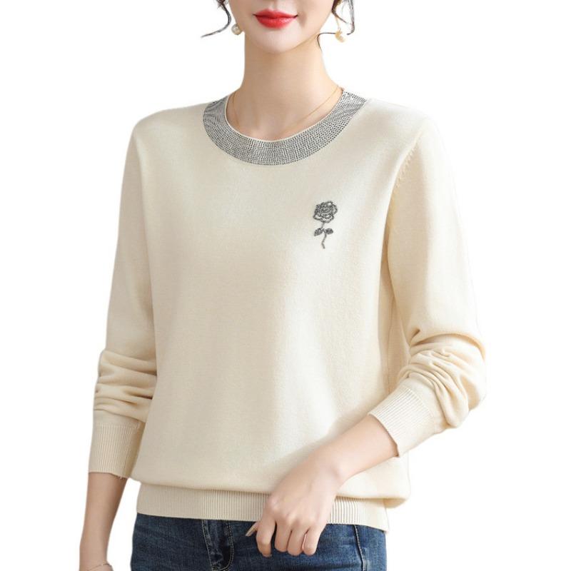 Temperament Mom Spring Shirt New Fashion Long Sleeve Sweater Women's Middle-aged and Old Women's Spring and Autumn Crew Neck Bottom Top
