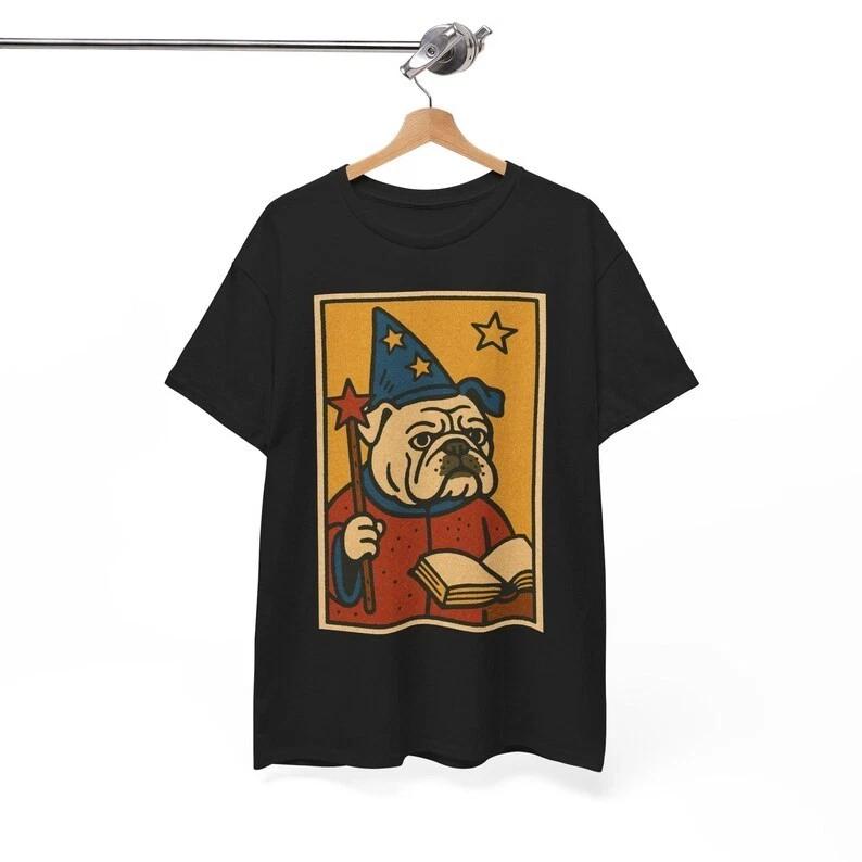 Wizard Bulldog Comic T-Shirt: Funny Retro Graphic Tee L