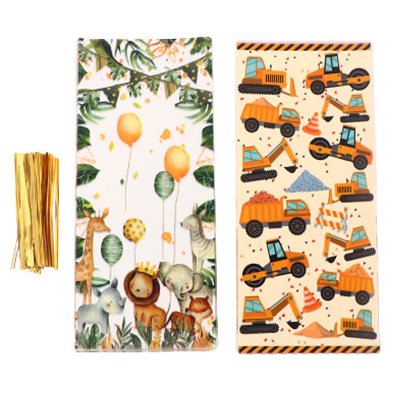 50Pcs Party Candy Bags Jungle Animals Construction Birthday Theme Gift Bags