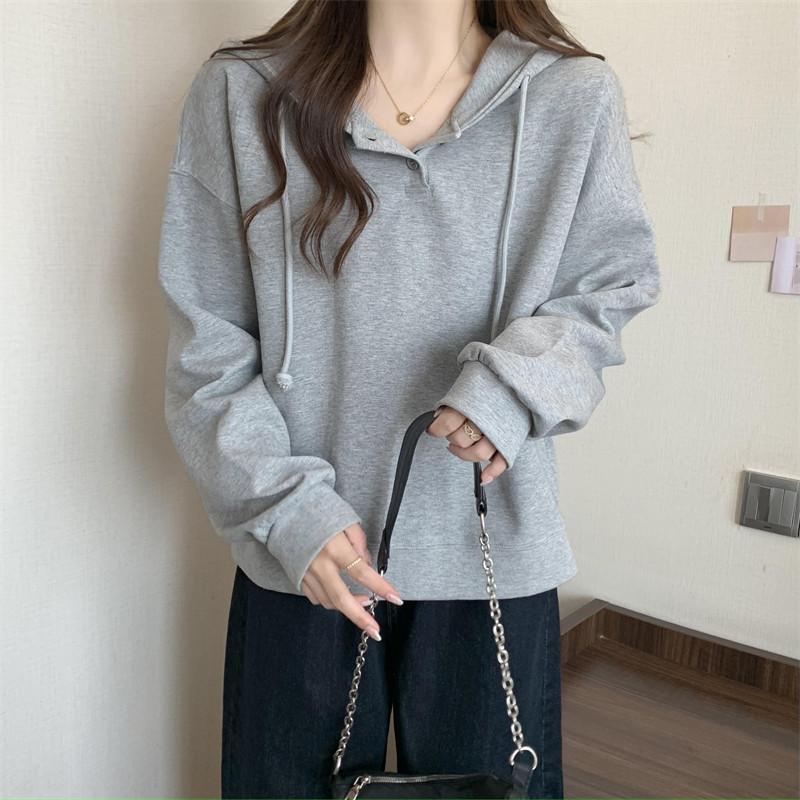 Women's Fashion Casual Spring Autumn Solid Color Print Long Sleeve Hooded Blouses & Shirts