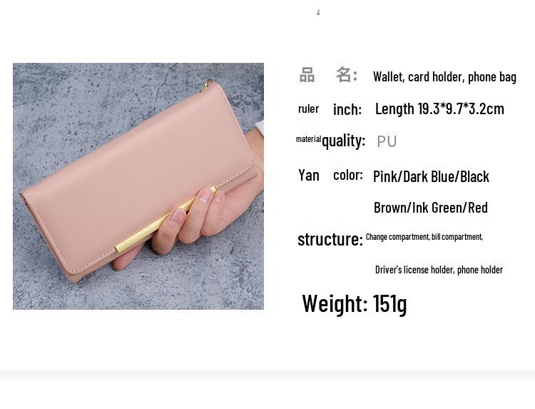 Women's Bifold Wallet: Versatile Long Design with Card Slots, Coin Purse, Japanese & Korean Style, Solid Color