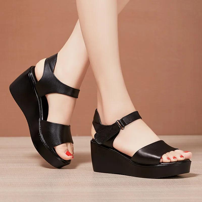 Small Size 32-43 Summer Platform Wedges Sandals Women 2025 Casual Soft Leather Shoes High Heels Sandals for Office Mom Beach
