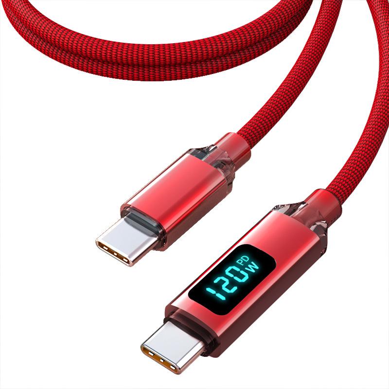 Crystal Shine 120W Fast Charging Dual USB-C Cable for Apple 15/16 & Huawei Car Chargers with Digital Display