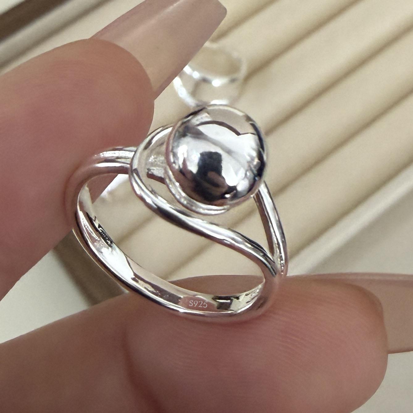 

BF CLUB 925 Sterling Rings for Women Simple Geometric Handmade Irregular Retro Heavy Wide Ball Ring Allergy For Birthday Gift resizable