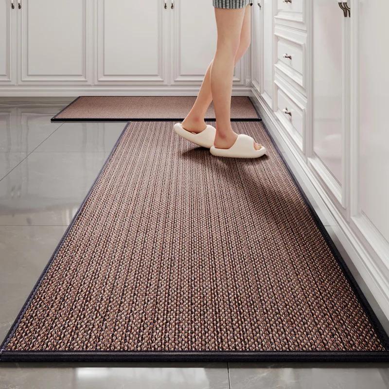Anti-Slip Kitchen Runner Rug | Oil-Proof Mat | Heavy-Duty 1200D Woven Carpet | Modern Linear Design Floor Pad for Sink/Entryway