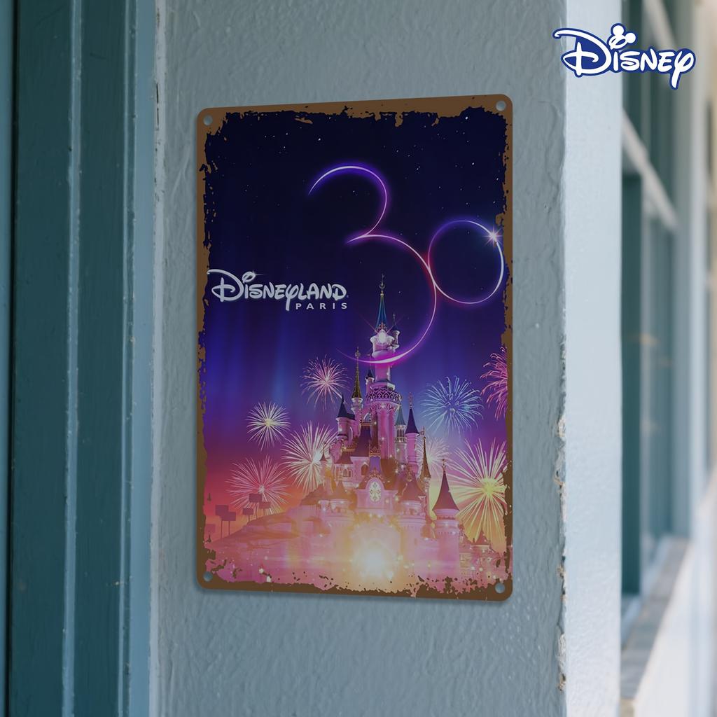 Disneyland Paris 30th Anniversary Metal Sign - 20.32x30.48 cm Vintage Fantasy Castle Art with Fireworks, Durable Wall Decor for