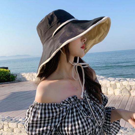 Summer Women Fisherman Hat Big Brim Windproof Fixed Strap Double-sided Wear Sun Protection Anti-UV Breathable Portable Camping Beach Travek