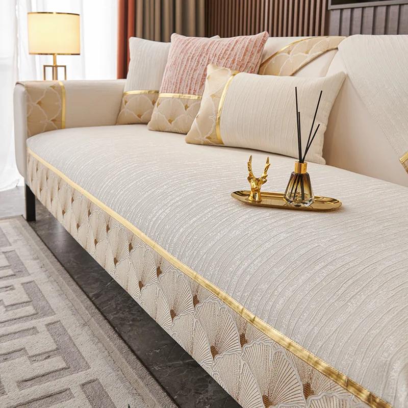 Embroidery Jacquard Chenille Sofa Cover for All Seasons Living Room Non-slip Leather Sofa Seat Cover Couch Slipcover, Sofa Towel