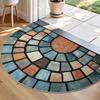 1Pcs Colorful Stone Blocks Half Round Door Mat Non-Slip Washable Floor Mat 2D Flat Semi-Circular Rug for Entryway Hallway Decor