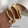 3pcs Chunky Smooth Water Drop Cuff Bracelets for Women Dainty 14k Gold Plated Big Stackable Spring Bangles Set Stack Jewelry