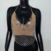 Sexy Spaghetti Strap Mesh Top With Rhinestones For Party And Clubwear Women