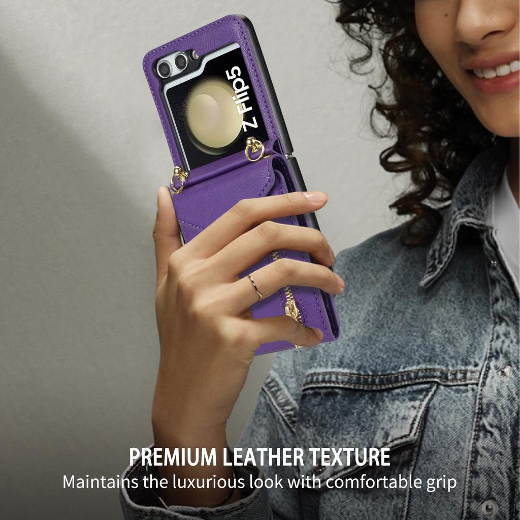 Crossbody zip Dlouhá kabelka kožené pouzdro na šňůrku pro Samsung Galaxy Z Flip 5 4 3 5G Flip4 Flip5 Multi Wallet Cards Solt Cover