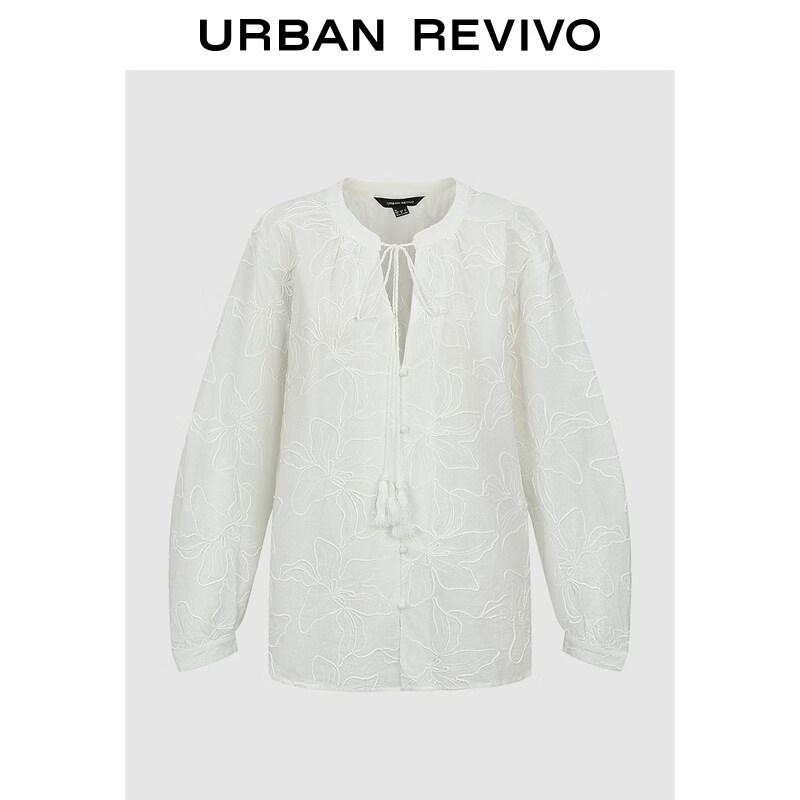 Women s Floral Embroidered Tie-Front V-Neck Shirt S