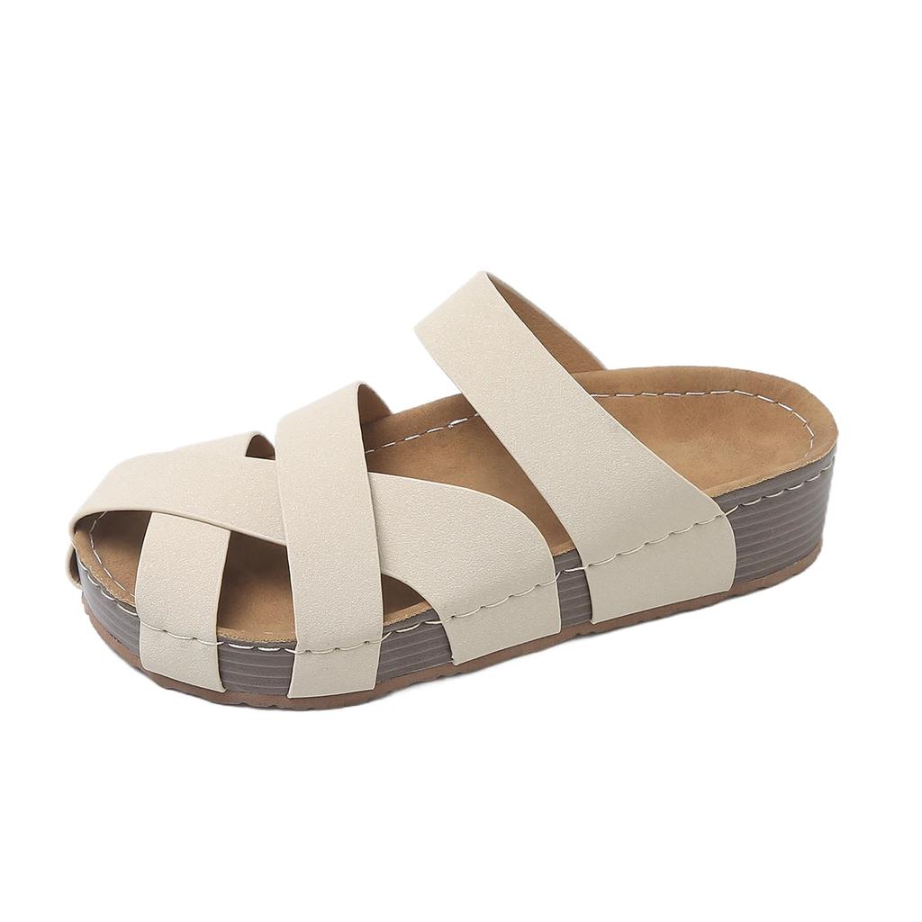 Fashion Women Cork Flat Slippers Non-slip Platform Shoes for Women Lightweight Sandals Comfortable Outdoor Beach Slippers Slides Women
