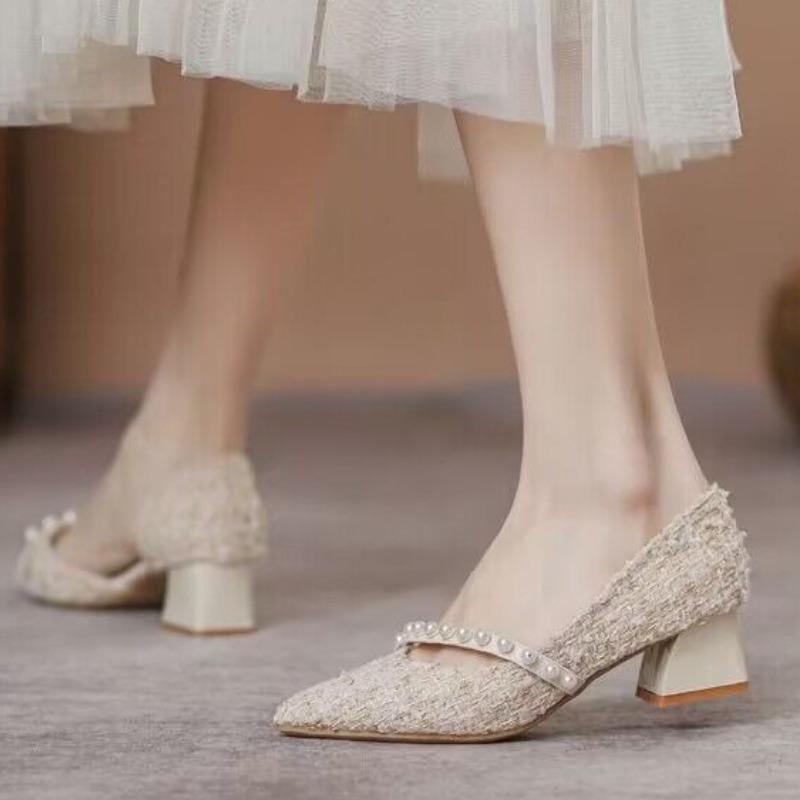 New Pointed Thick Heel Rhinestone Decoration Fashion Women's Shoes Comfortable Wear-resistant Elegant Casual Party High Heels