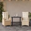 Vidaxl 3-Cz. Garden Furniture Set With Cushions, Beige, Poly Rattan