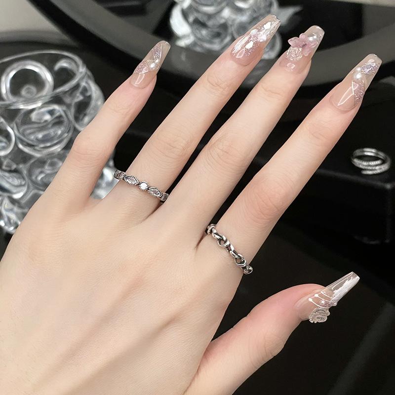 Niche Design Simple Inlaid Zircon Retro Punk High-End Ring Female Opening Fashionable And Cold