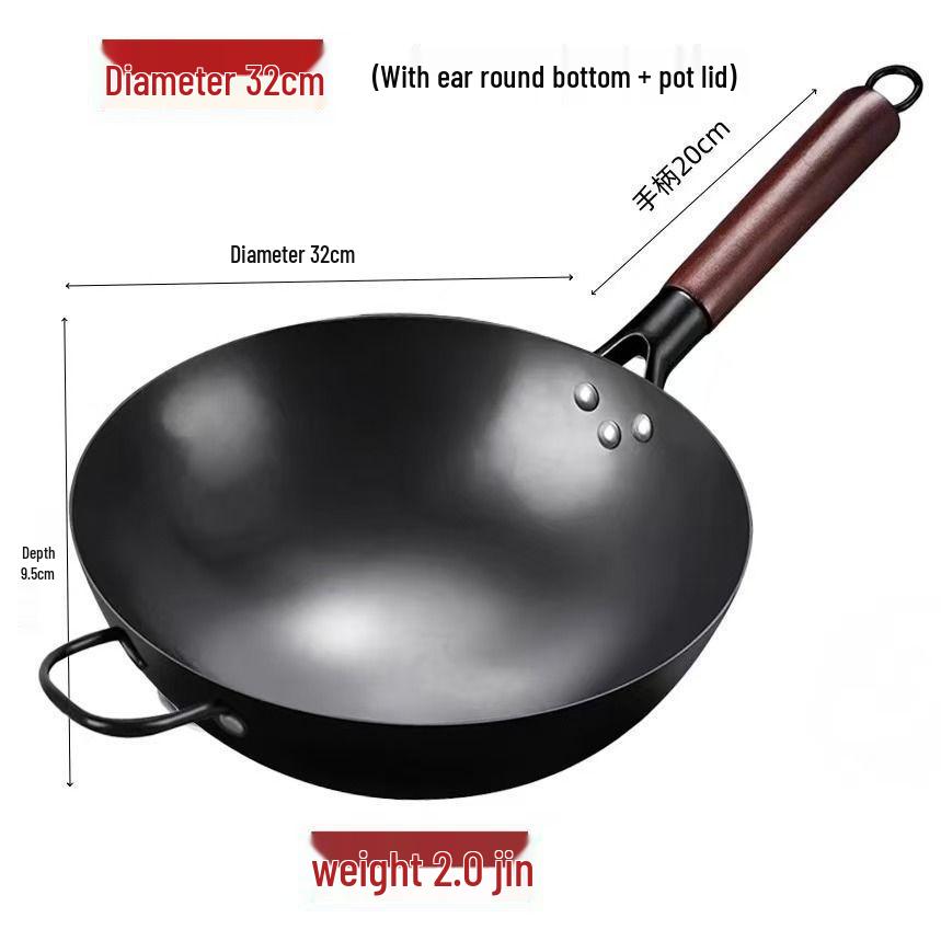 

Легкий кованый вок из нитрированного железа, антипригарный и подходящий для газовых плит, идеально подходит для жарки в воке с утолщенным круглым дном