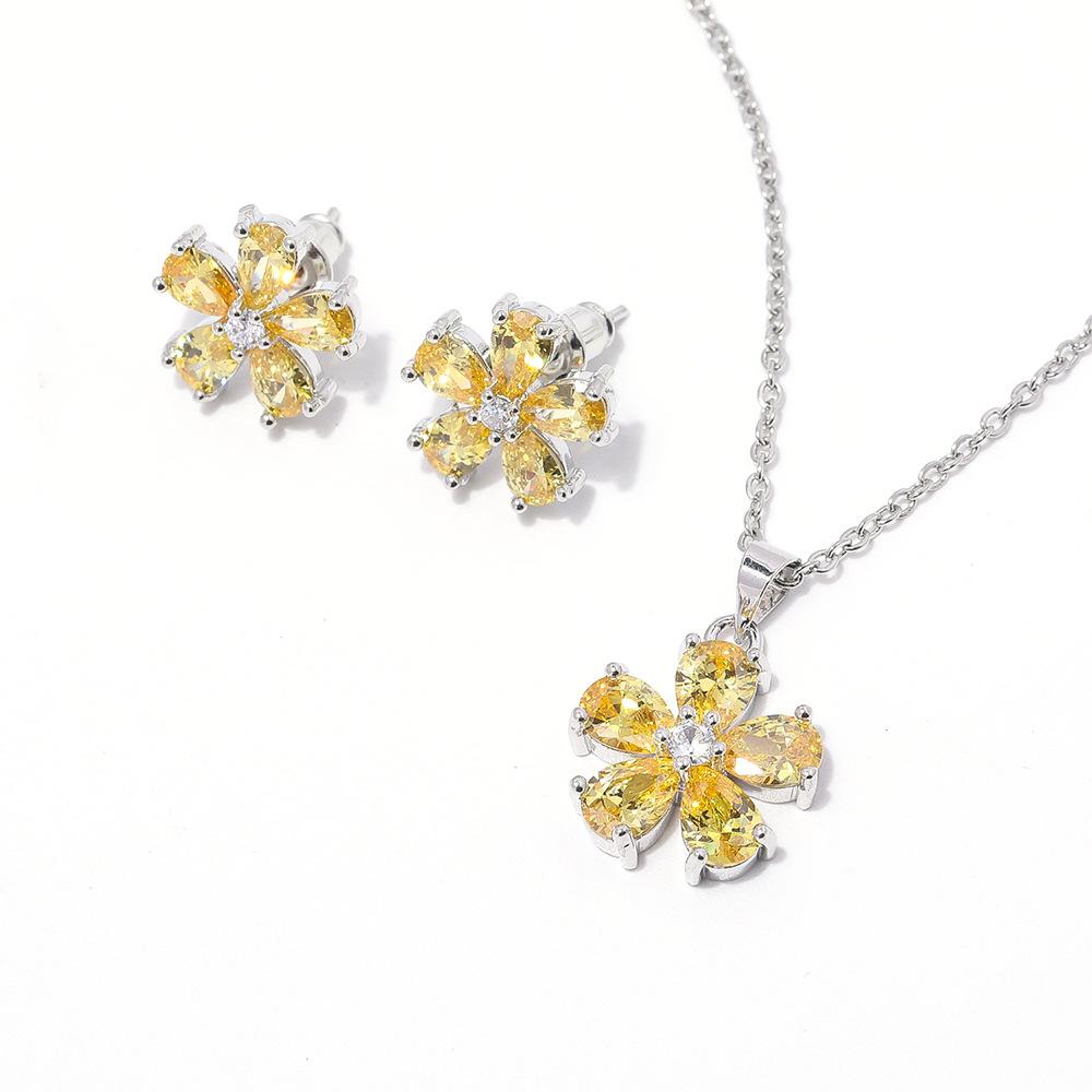 Small Flower Zircon Earring Set Necklace High End Fairy Accessories Multi Color Optional Jewelry Set for Women