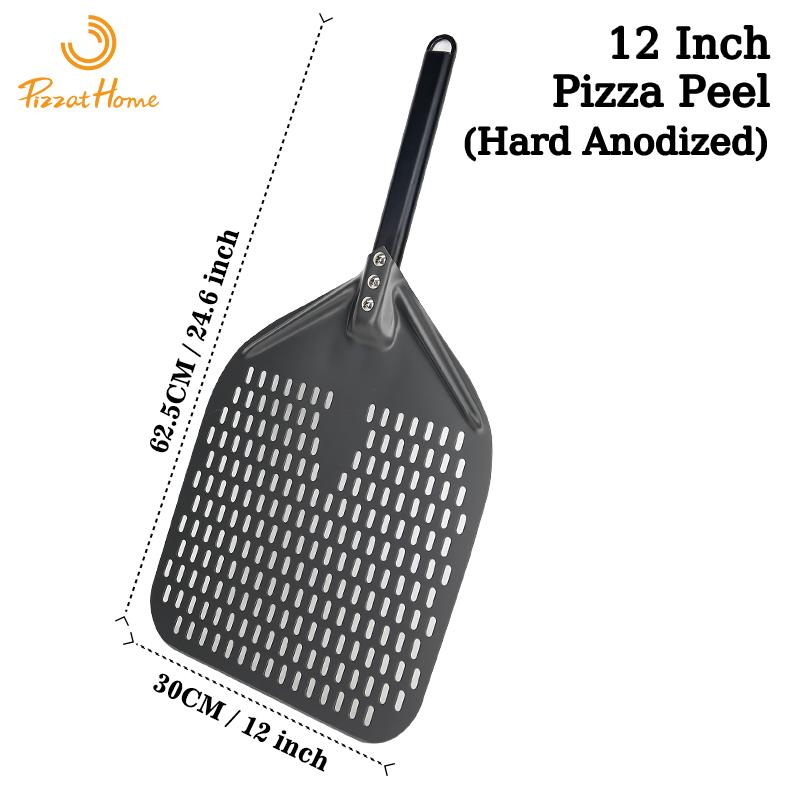 

PizzAtHome 14/13/12 дюймов перфорированная лопатка для пиццы прямоугольная алюминиевая лопатка для пиццы с твердым покрытием короткая лопатка для пиццы
