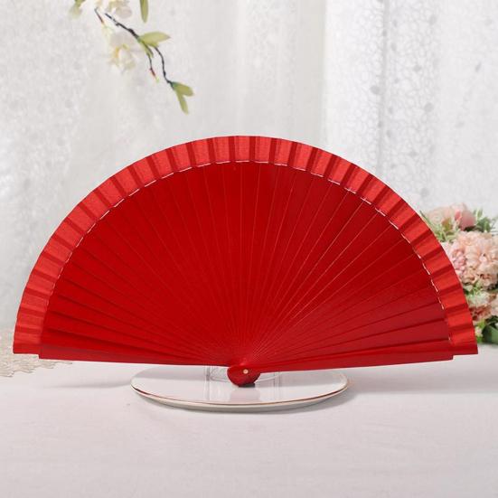 Wooden Folding Fan Solid Color Chinese Japanese Style Hand Fan Portable Wedding Dance Party Decorative Handheld Fan