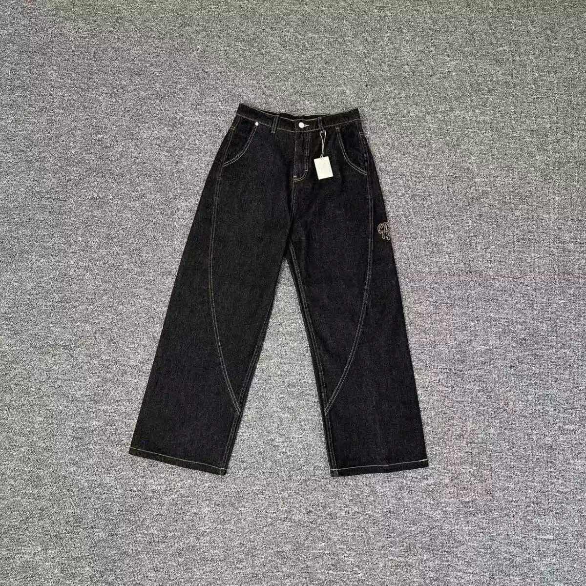 GLYDE Blue Washed Jeans Men Women Best Quality Vintage Straight-leg Denim Denim Trousers S чёрный