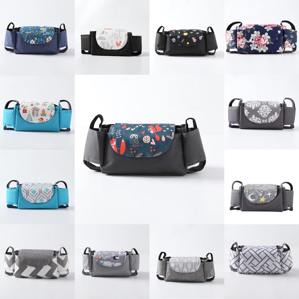 Baby Stroller Organizer Bag With Oxford Fabric Multiple Storage Pouch For Bottle And Water Cup Holding