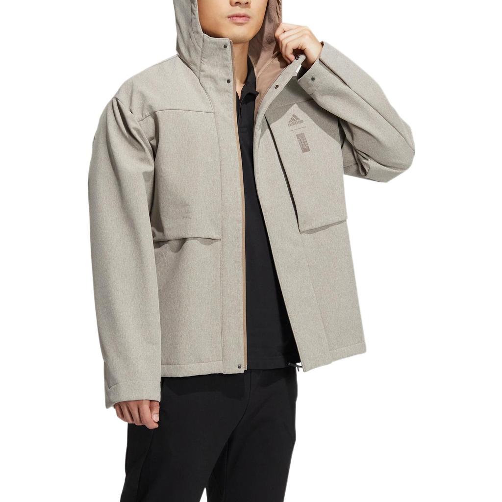 Adidas Solid Color Logo Print Hidden Zip Hooded Jacket Men Outerwear Gray HN8977