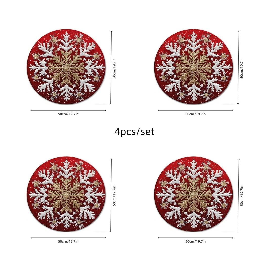 Red Snowflakes Winter Christmas Round Placemats Set of 4 Water-absorbent Anti-slip Easy-to-clean Placemat for Party Home Kitchen