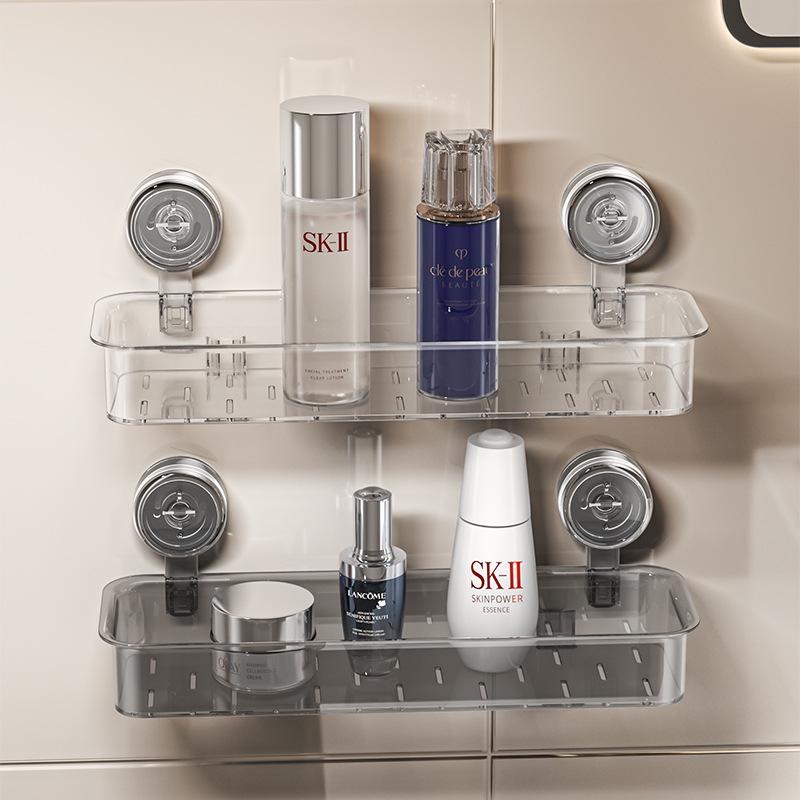 Wall-Mounted Vacuum Suction Cup Bathroom Shelf and Cosmetics Organizer