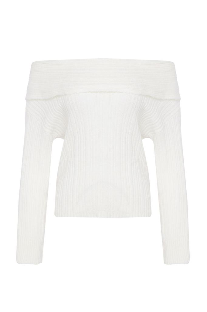 Women's Fashion Stylish Sweater Plum Soft Textured Carmen Collar Knitwear Sweater